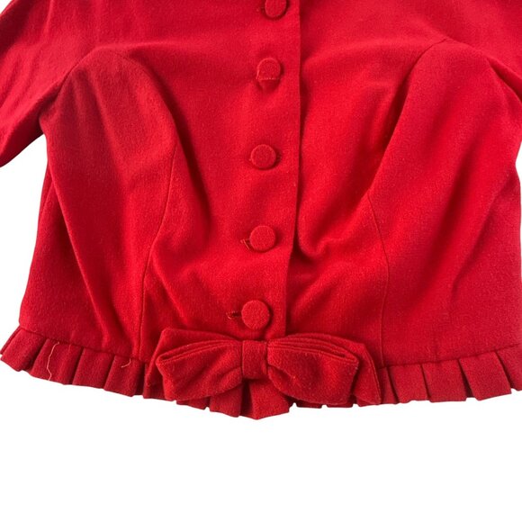1950s Handmade Red Cropped Jacket XS Small Vintage Bow Trim Button Front - Picture 6 of 11